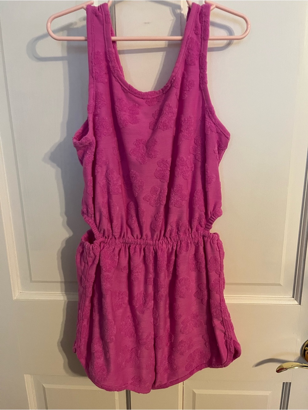 Pink Textured Sleeveless Romper